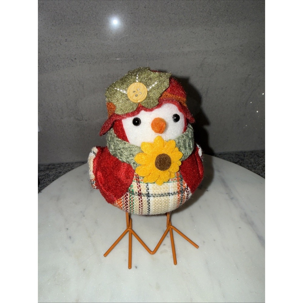 Hobby Lobby Fall Autumn Harvest‎ Fabric Standing Bird Bowtie Hat Tweed Figurine